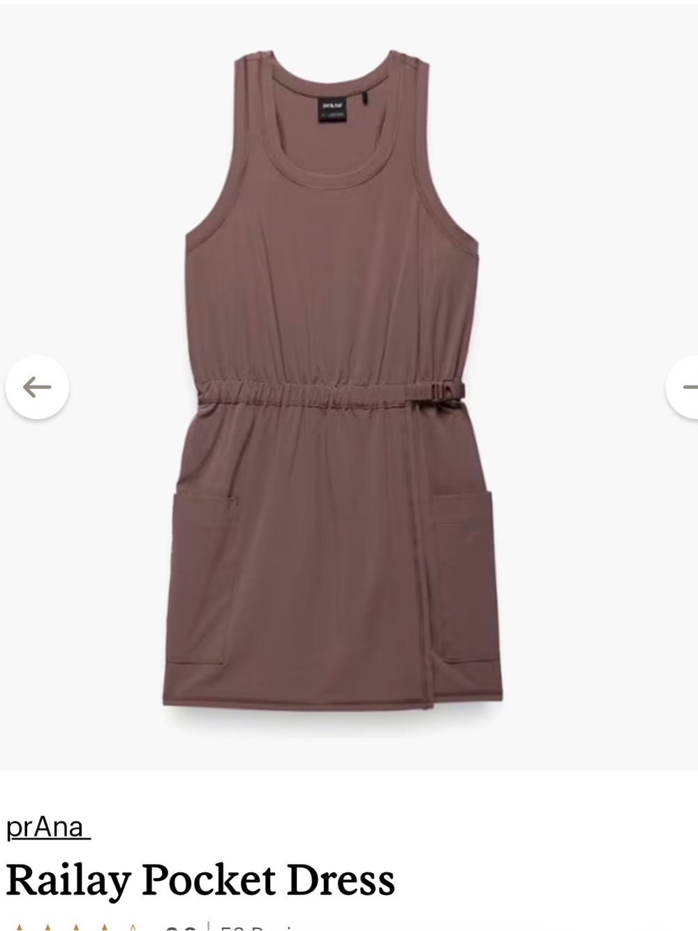 Prana Sleeveless Drawstring Pocket Dress in Taupe - Picture 4 of 9